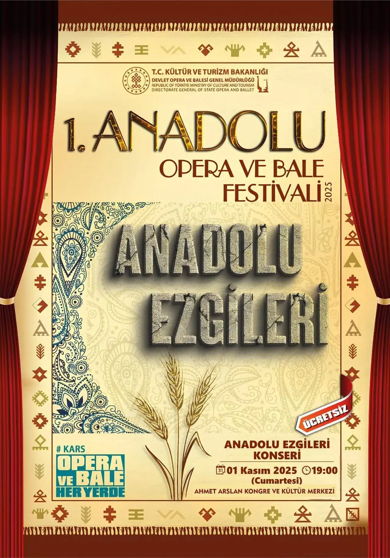 Kars'ta Anadolu Ezgileri Konseri Sanatseverlerle Ücretsiz Buluşuyor