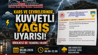 Kars'ta kuvvetli yağmur uyarısı: Tedbirli olun! Su baskınları bekleniyor.