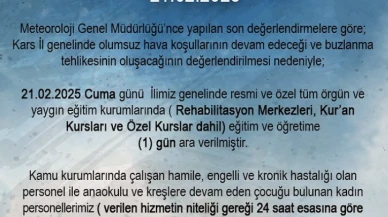Kars'ta Kar Tatili İlan Edildi: Okullar Bir Gün daha Kapalı!