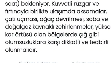 Doğu ve Güneydoğu Anadolu'da Fırtına Uyarısı, Kars Valiliği'nden Dikkat Çağrısı