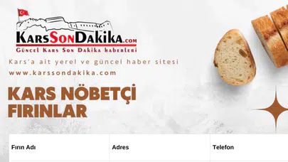 Kars 23 Kasım Pazar Günü Nöbetçi Fırınlar Listesi.