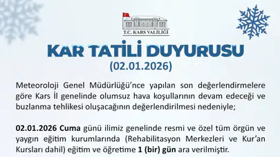 Kars'ta kar nedeniyle okullar tatil, engelliler ve hamileler idari izinli!